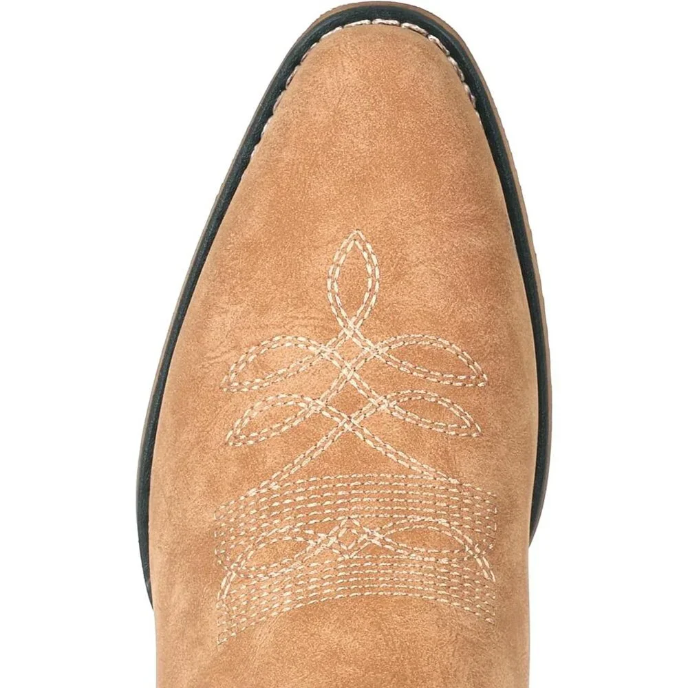 Women's Tan Western Boots Cowgirl Boots Pull On Pointy Toe Mid Calf Boots